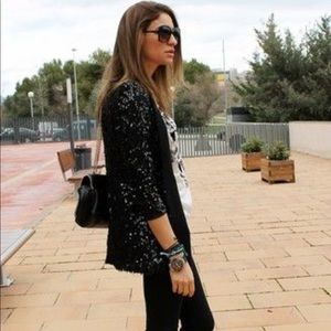 Zara Long Sequin Blazer - Black Lace